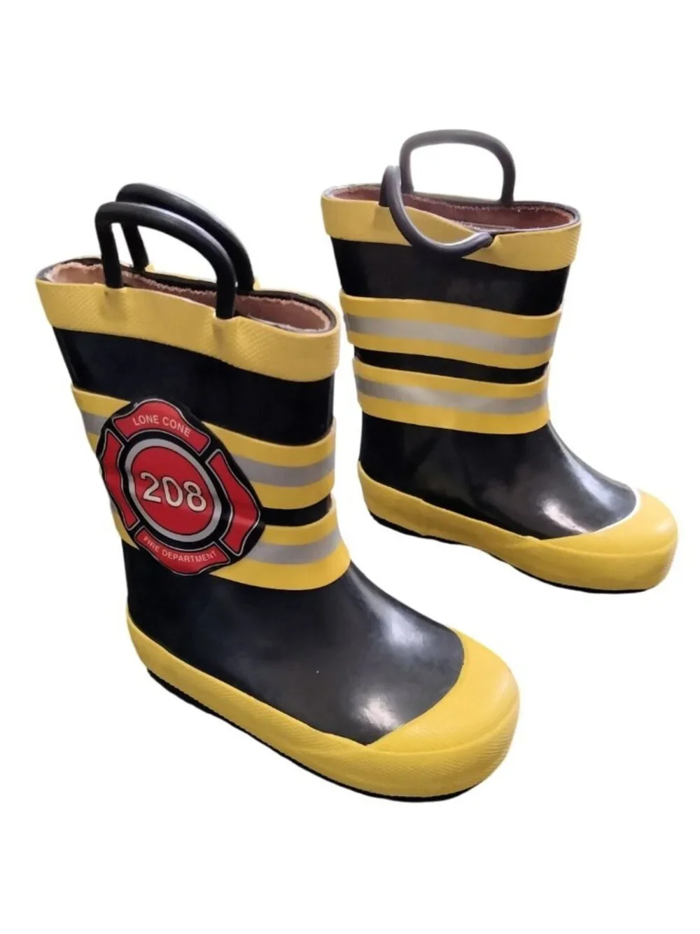Lone Cone Kids Size 4 Rain Boots Firefighter Design Water-Resistant Pull Handles